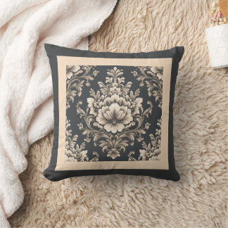 Charcoal and beige floral throw pillow