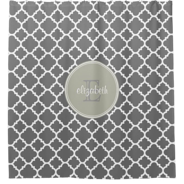 Charcoal and Beige Quatrefoil Pattern Monogram (Front)