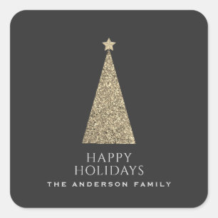 Charcoal and Copper Gold Glitter Christmas Tree Square Sticker