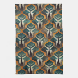 Charcoal and Gold Art Deco with Teal Accents Kitchen Towel
