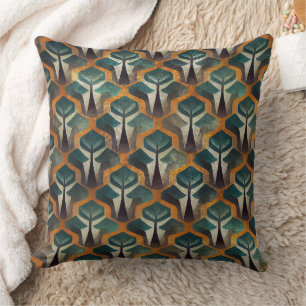 Charcoal and Gold Art Deco with Teal Accents Throw Pillow