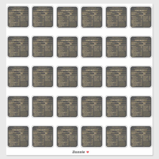Charcoal And Gold Honey Nutritional Labels  (Sheet)
