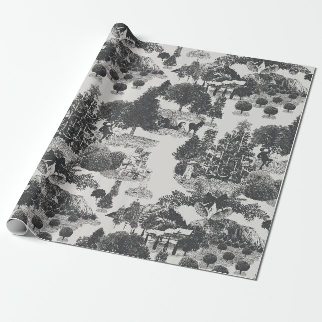 Charcoal and Grey Christmas Winter Wonderland Wrapping Paper (Unrolled)