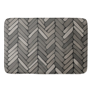 Charcoal and Grey Herringbone Elegant Geometric  Bath Mat