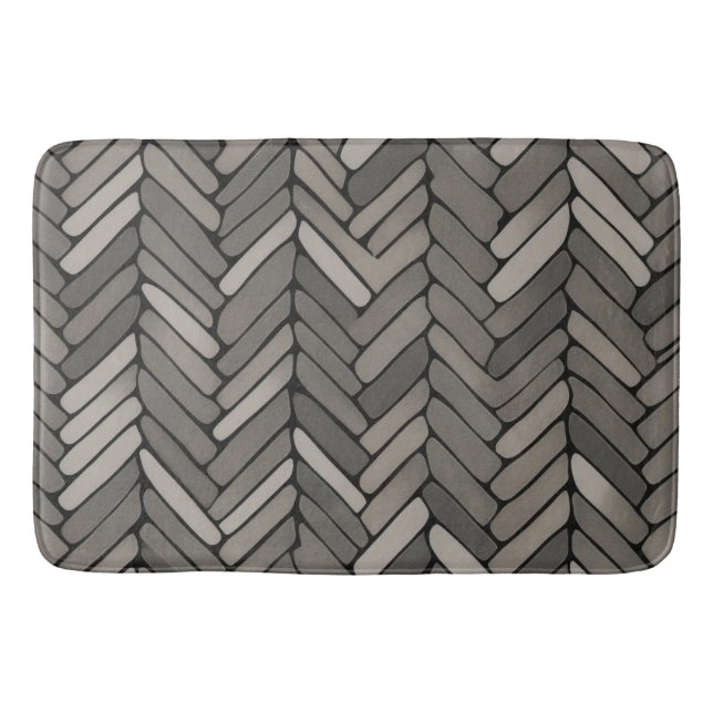 Charcoal and Grey Herringbone Elegant Geometric  Bath Mat (Front)