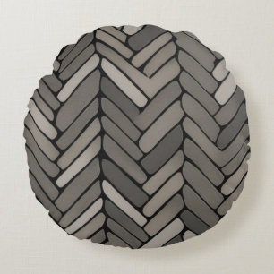 Charcoal and Grey Herringbone Elegant Geometric Round Pillow
