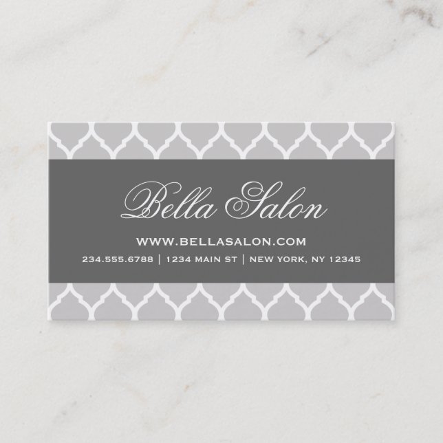 Charcoal and Grey Modern Moroccan Quatrefoil Business Card (Front)