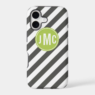 Charcoal and Lime Stripes with Custom Monogram