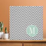 Charcoal and Mint Green Chevrons Custom Monogram Canvas Print<br><div class="desc">Add your monograms to this trendy and graphic pattern with popular colours.</div>