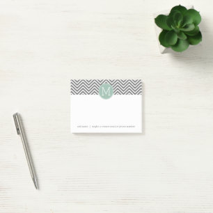 Charcoal and Mint Green Chevrons Custom Monogram Post-it Notes
