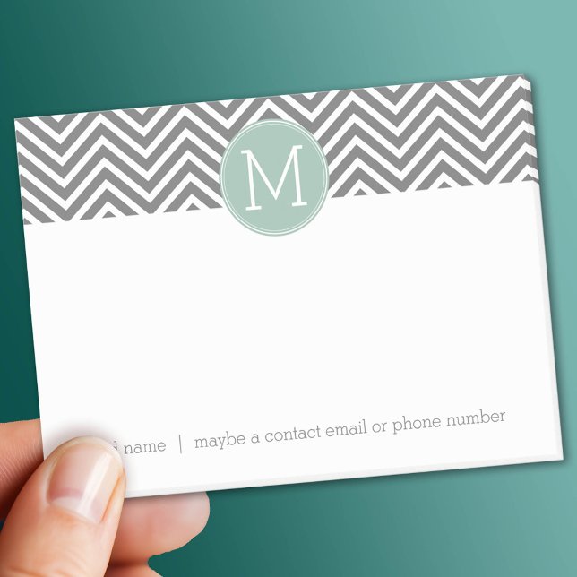 Charcoal and Mint Green Chevrons Custom Monogram Post-it Notes (Custom Post It Note Pad)