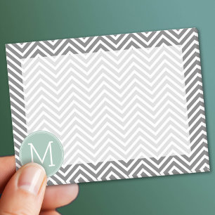 Charcoal and Mint Green Chevrons Custom Monogram Post-it Notes