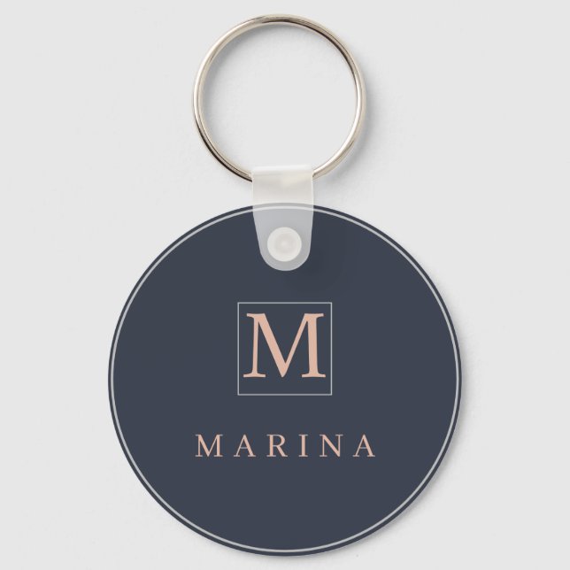Charcoal and pink personalized initial name keychain (Front)