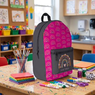 Charcoal and pink rainbow kids  printed backpack
