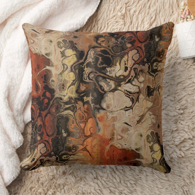 Charcoal and Rust Fractal art Throw Pillow (Blanket)