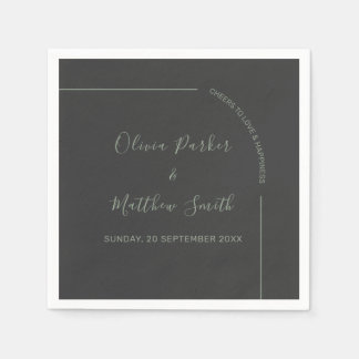 Charcoal and Sage Green Elegant Minimalist Wedding Napkin