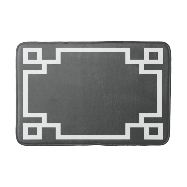 Charcoal and White Greek Key Bath Mat (Front)