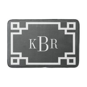 Charcoal and White Greek Key Custom Monogram Bath Mat