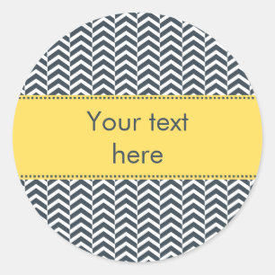 Charcoal and White with Yellow Chevron Classic Round Sticker
