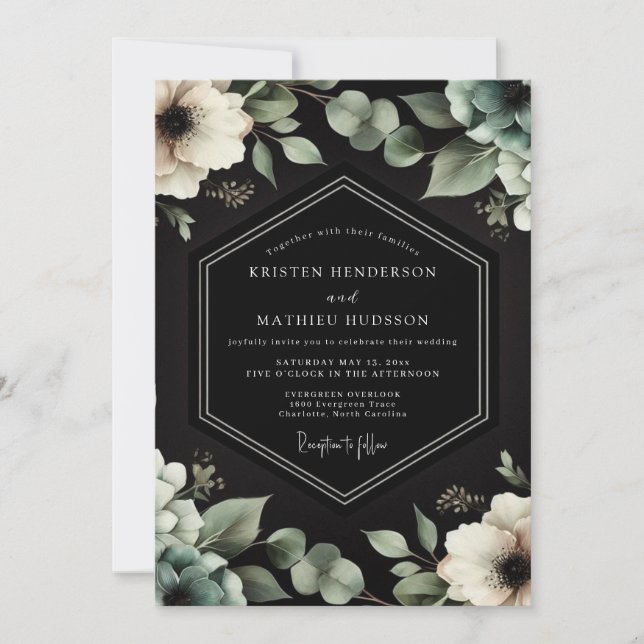 Charcoal Anemone Elegance Wedding Invitation (Front)