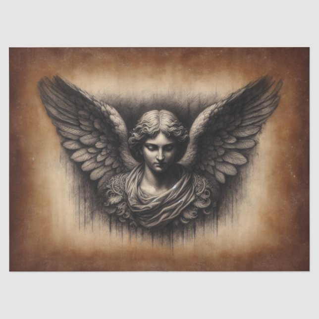 Charcoal Angel Illustration Parchment Decoupage Tissue Paper (Front)