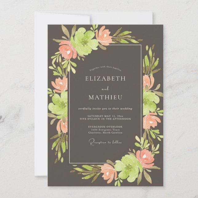 Charcoal Apricot Petal Wedding Invitation (Front)