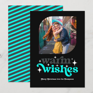 Charcoal & Aqua Modern Retro Christmas Photo Holiday Card