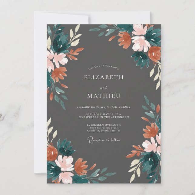 Charcoal Artistic Fall Wedding Invitation (Front)