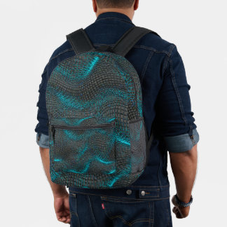 Charcoal Base with Teal Wave Accents Printed Backpack