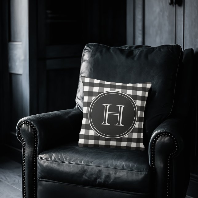 Charcoal Black and White Gingham Throw Pillow (Creator Uploaded)