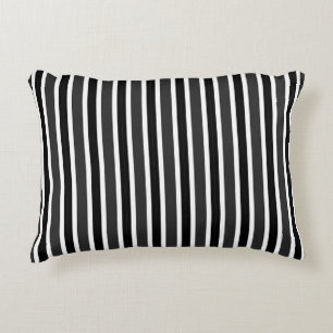Charcoal, Black and White Stripes Accent Pillow