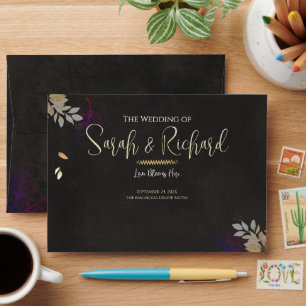 Charcoal Black Botanical Velvet Luxury Wedding Envelope