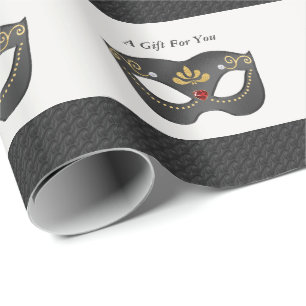 Charcoal Black Gold Masquerade Venetian Stripes Wrapping Paper