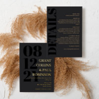 Charcoal Black & Gold Typography 2 in 1 Wedding