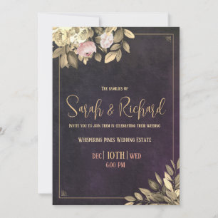 Charcoal Black & Gold Wedding Invitation