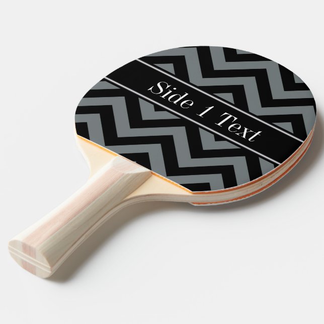 Charcoal, Black LG Chevron Black Name Monogram Ping Pong Paddle (Front Angle)