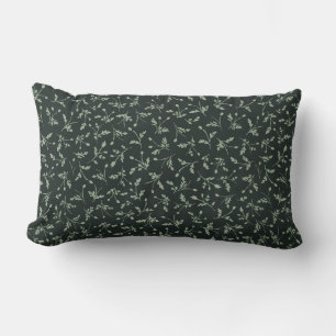 Charcoal Black Modern Farmhouse Daisy Buds Pattern Lumbar Pillow
