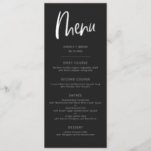 Charcoal black Modern Minimalist Wedding Menu