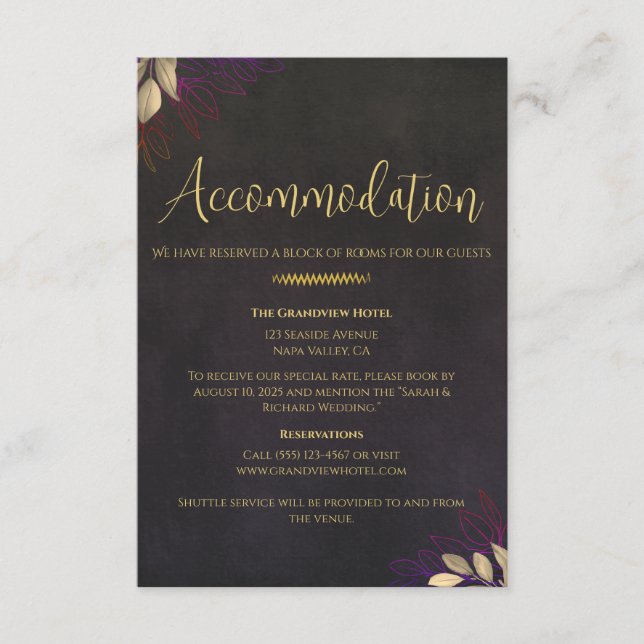 Charcoal Black Velvet Wedding Weekend Details Enclosure Card (Front)
