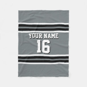 Charcoal Black Wht Team Jersey Custom Number Name Fleece Blanket