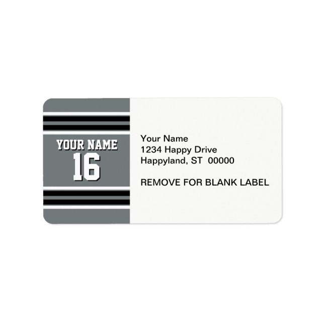 Charcoal Black Wht Team Jersey Custom Number Name Label (Front)