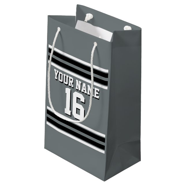 Charcoal Black Wht Team Jersey Custom Number Name Small Gift Bag (Back Angled)