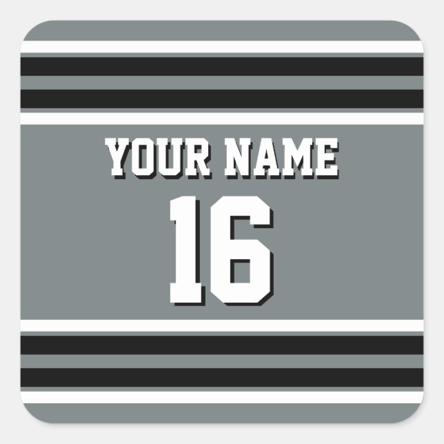 Charcoal Black Wht Team Jersey Custom Number Name Square Sticker (Front)