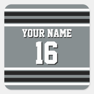 Charcoal Black Wht Team Jersey Custom Number Name Square Sticker