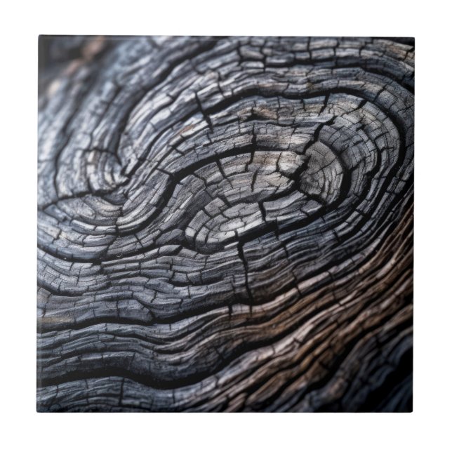 Charcoal Black Wood Grain Texture Tile (Front)