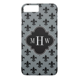 Charcoal Blk Fleur de Lis Black 3 Initial Monogram Case-Mate iPhone Case