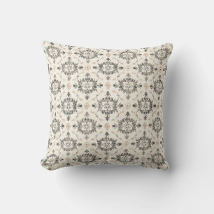 Charcoal & Blush French Damask Throw Pillow