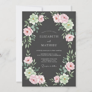Charcoal Blush Peony Wedding Invitation
