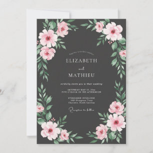 Charcoal Blush Petal Wedding Invitation