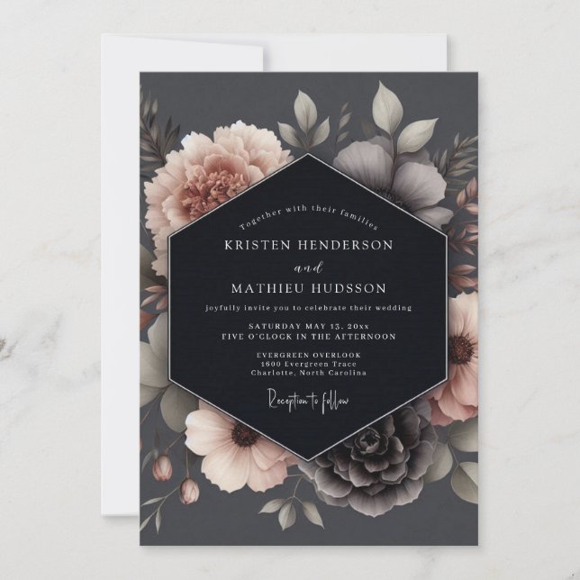 Charcoal Blush Poetic Wedding Invitation (Front)
